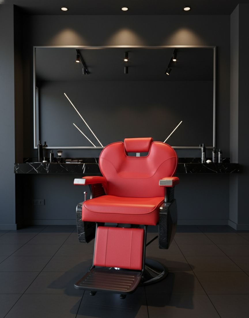 Silla para barbería Lugo Roja importación